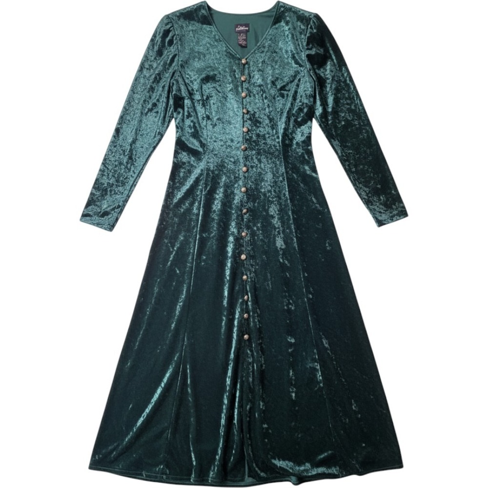 Brett Alexander Maxi Dress 12 Green Crushed Velvet 90s VTG Whimsigoth